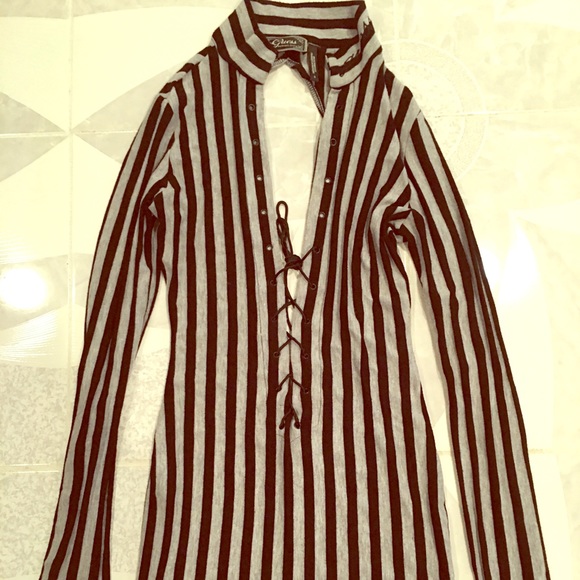 Guess Tops - Front Lace Up Striped Top W/Cutout Back